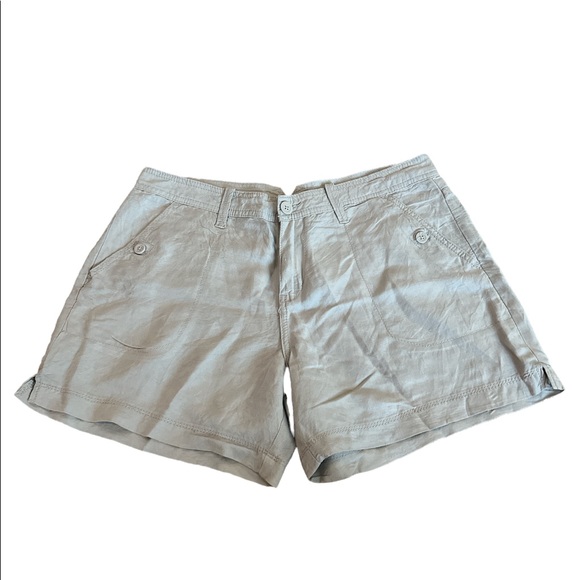 {Calvin Klein} Light Grey Linen Blend 5" Lightweight Button Pocket Shorts 10 - Picture 2 of 7